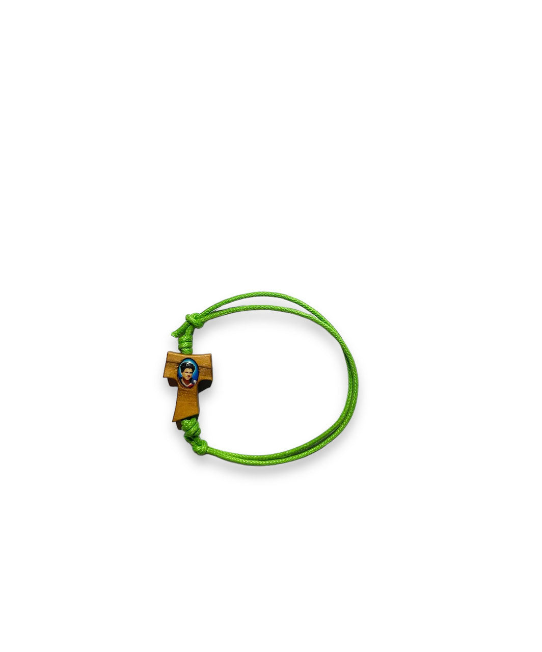 BRACCIALE con CORDONICINO COLORATO REGOLABILE con TAU e IMMAGINE ACUTIS