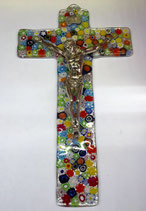 Crocefisso in vetro con Cristo in bagno d'argento bordi squadrati