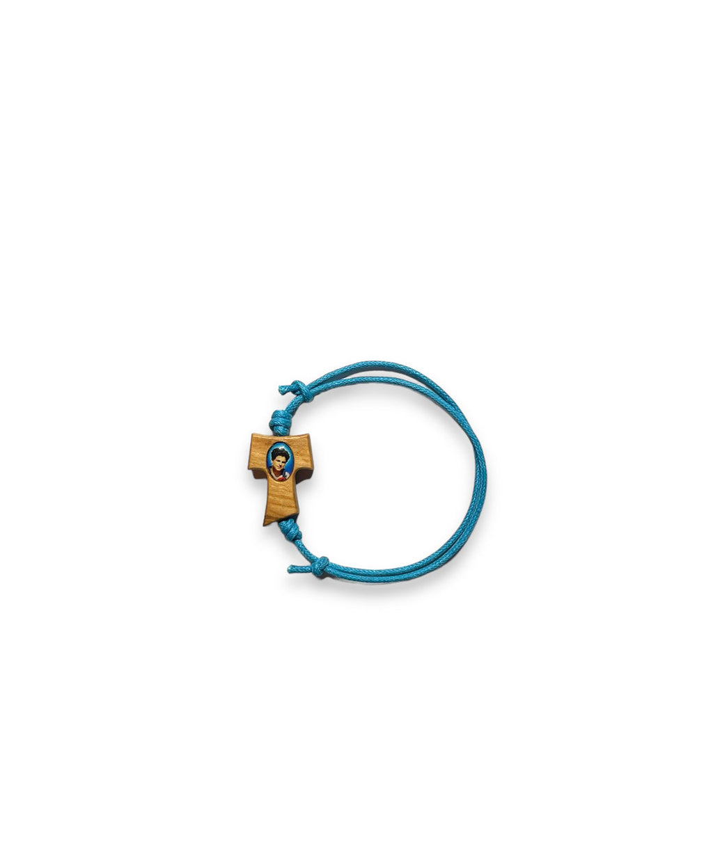 BRACCIALE con CORDONICINO COLORATO REGOLABILE con TAU e IMMAGINE ACUTIS