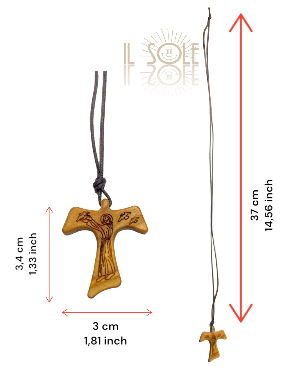 TAU in LEGNO D'ULIVO con immagine San FRANCESCO PREDICA AGLI UCCELLI