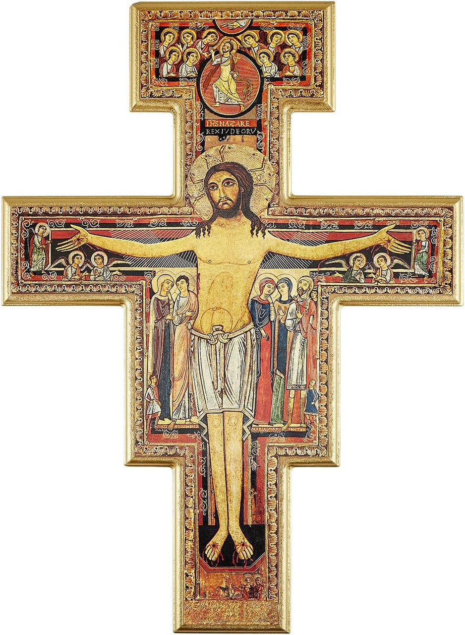 CROCIFISSO DI SAN DAMIANO BORDO ORO LEGNO MDF