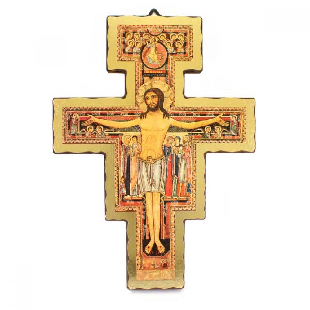 CROCIFISSO DI SAN DAMIANO con bordo lavorato e dorato