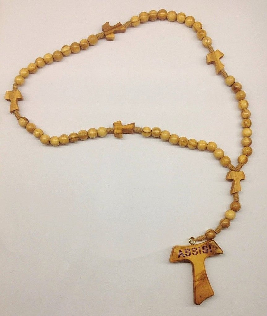 Rosario con pater con Tau grani in legno d'ulivo