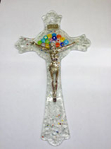Crocefisso in vetro con Cristo in bagno d'argento modello A