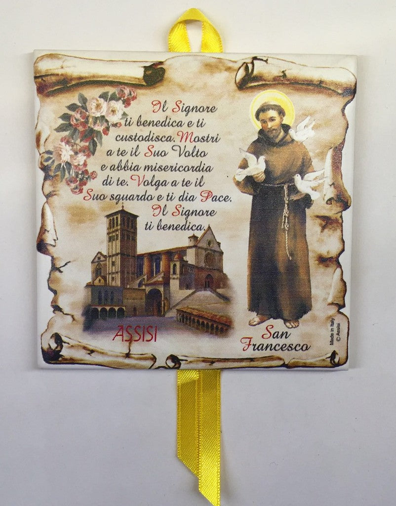 Piastrella in ceramica da parete San Francesco "Il Signore ti Benedica"