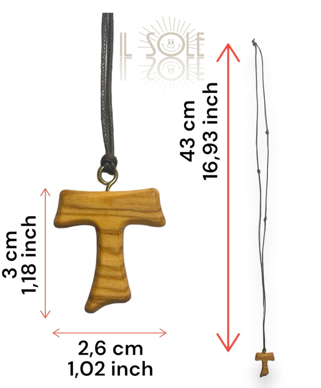 TAU con CORDONCINO in LEGNO D'ULIVO varie dimensioni
