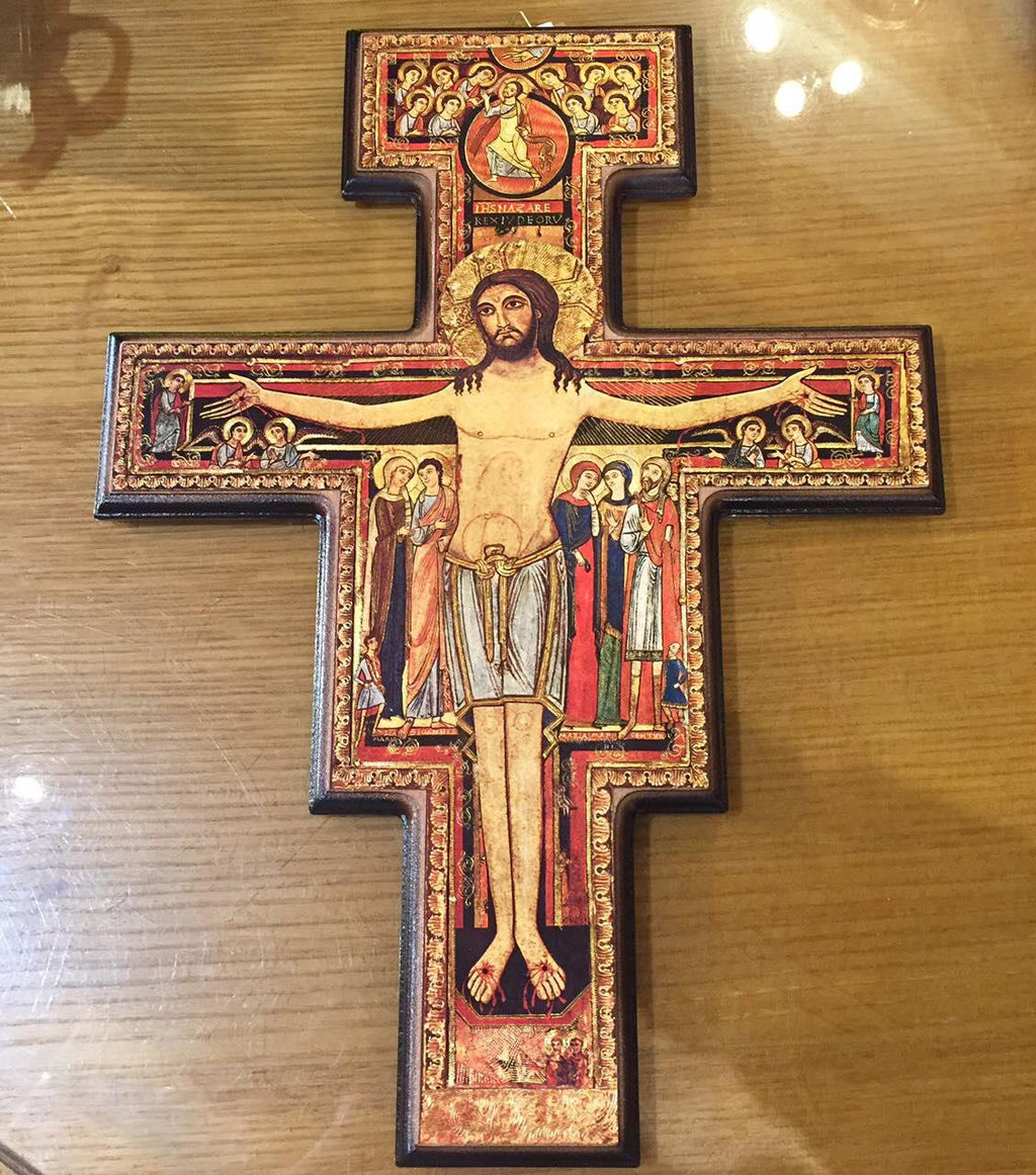 CROCIFISSO DI SAN DAMIANO BORDO MARRONE LEGNO MDF