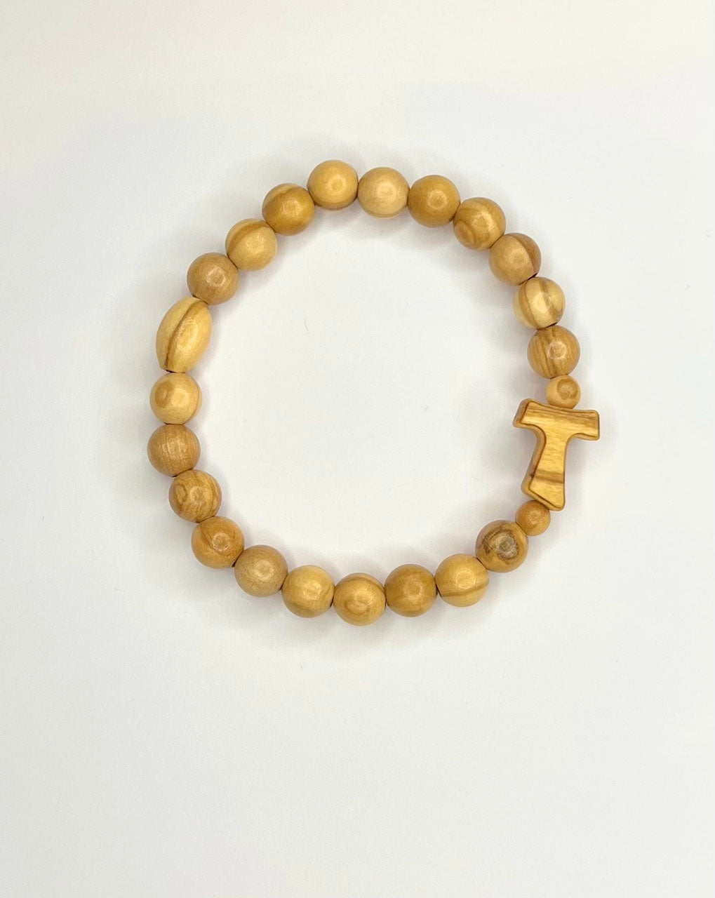 Bracciale decina elasticizzato in legno d'ulivo con Tau