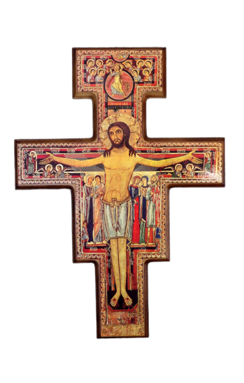 CROCIFISSO DI SAN DAMIANO BORDO MARRONE LEGNO MDF