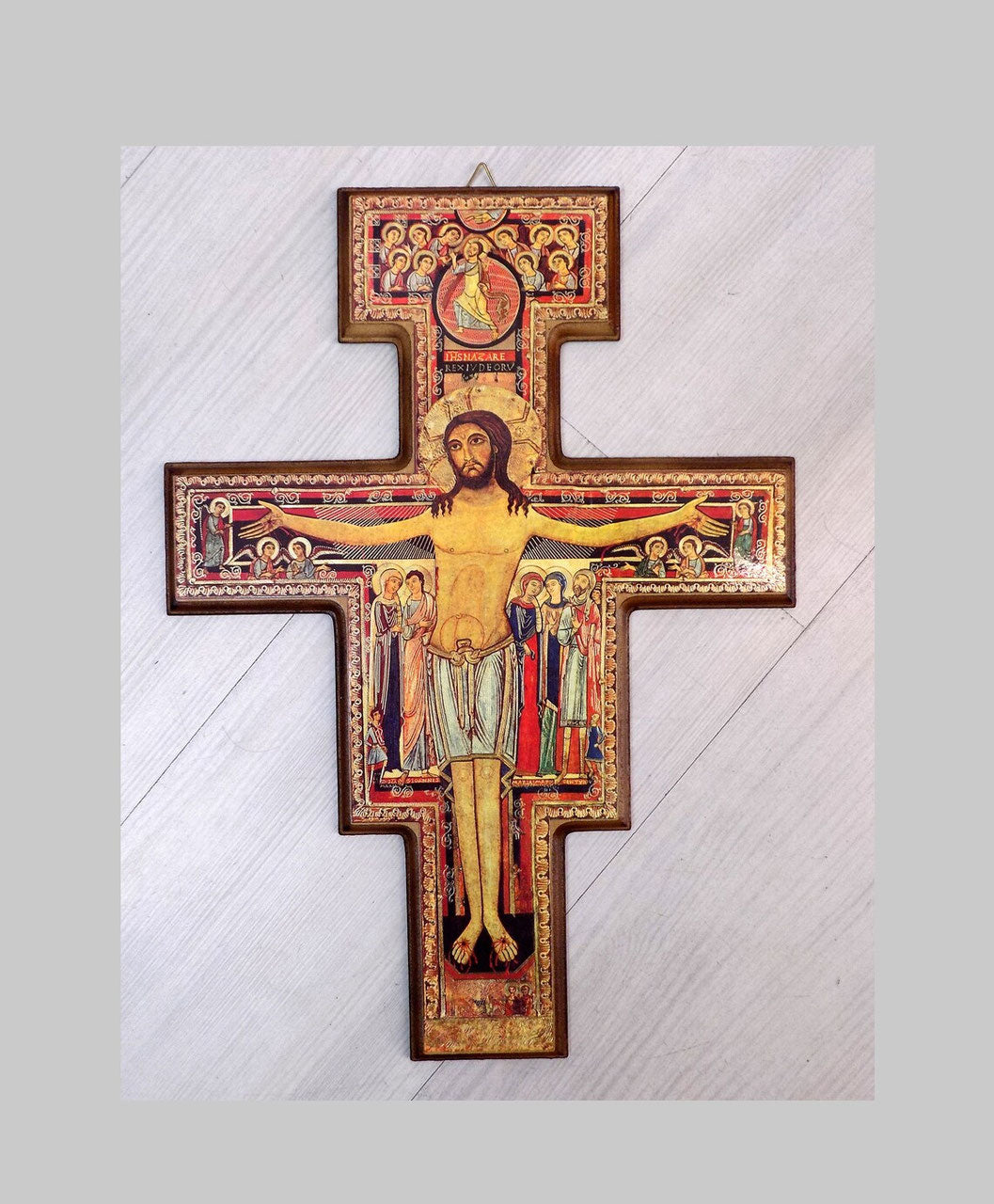 CROCIFISSO DI SAN DAMIANO BORDO MARRONE LEGNO MDF