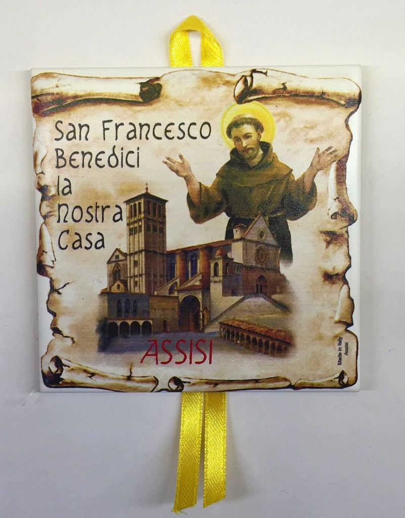 Piastrella in ceramica da parete San Francesco Benedici la Nostra Casa 10x10