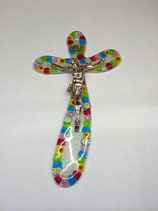 Crocefisso in vetro con Cristo in bagno d'argento curvo