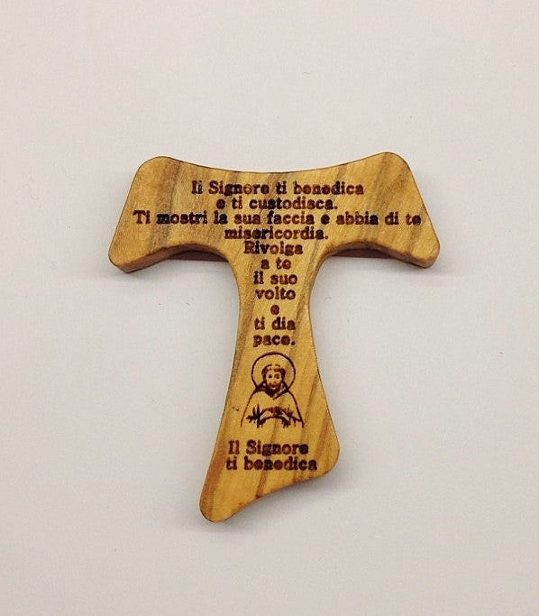 TAU CALAMITA in LEGNO D'ULIVO con INCISA LA BENEDIZIONE di SAN FRANCESCO