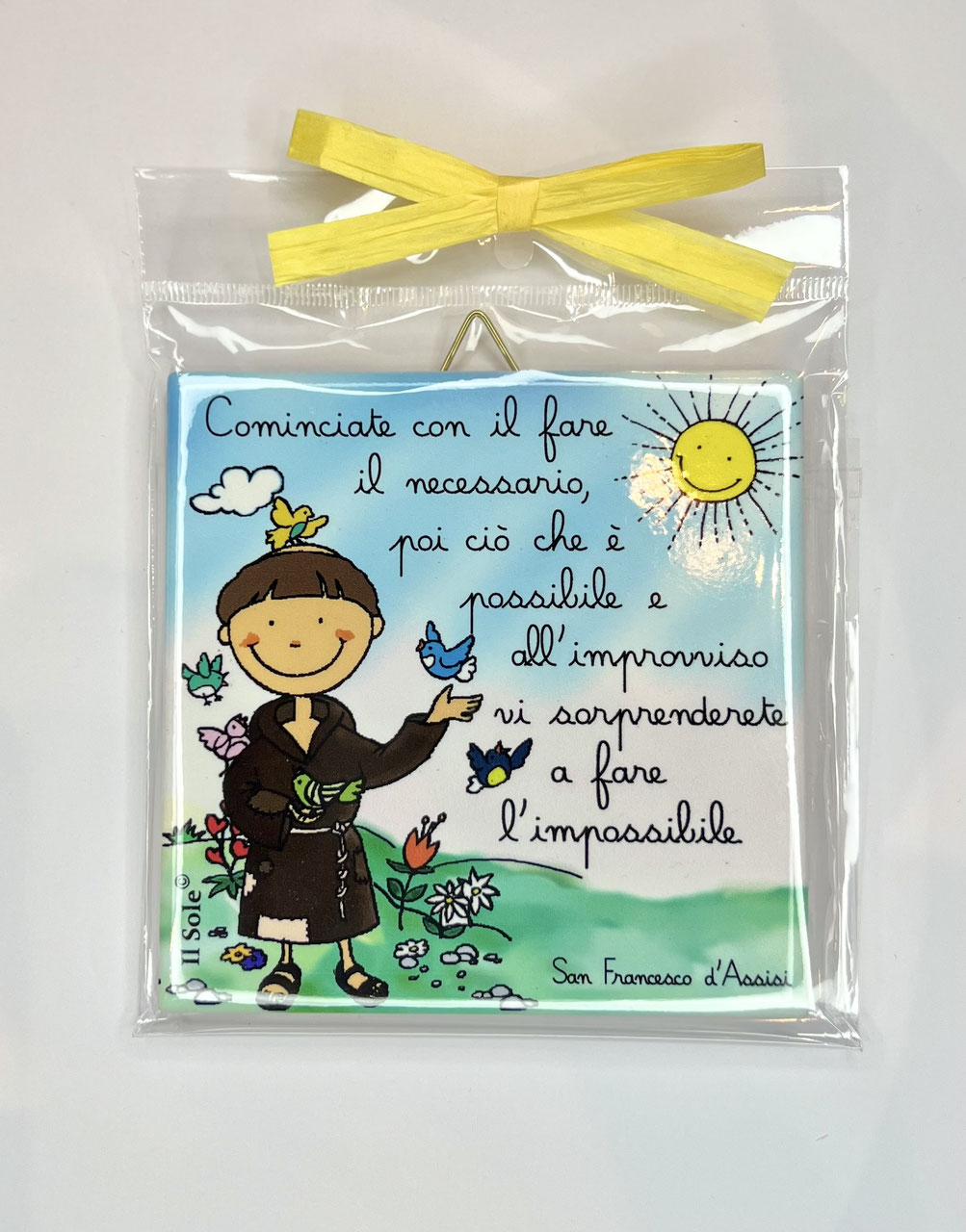 Piastrella in ceramica da parete San Francesco mod. " COMINCIATE CON IL FARE..."