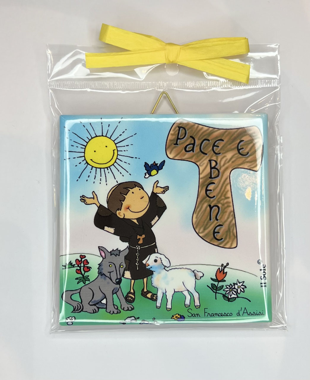 Piastrella in ceramica da parete San Francesco " Pace e Bene"