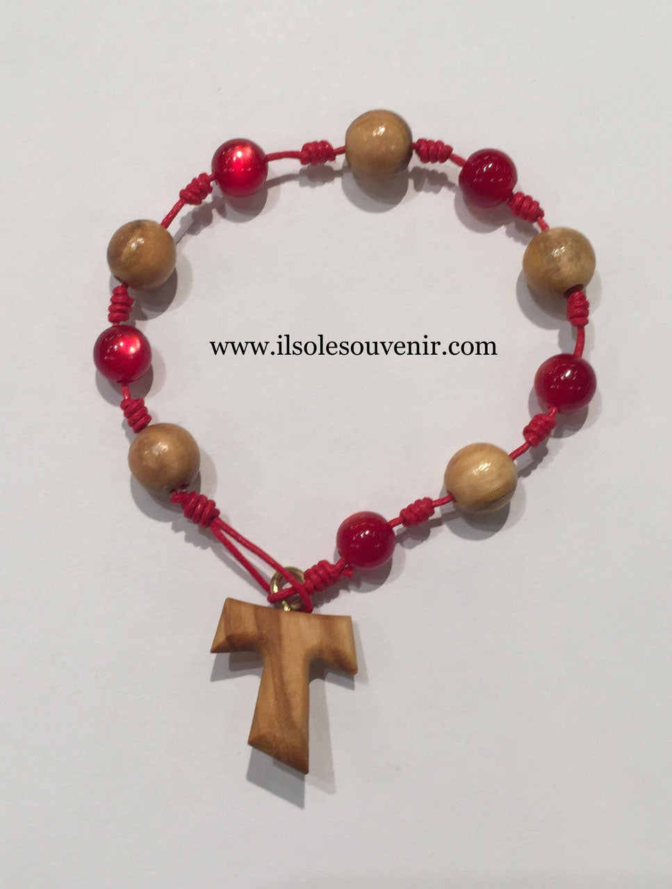 Bracciale rosario con grani in ulivo e colorati e Tau