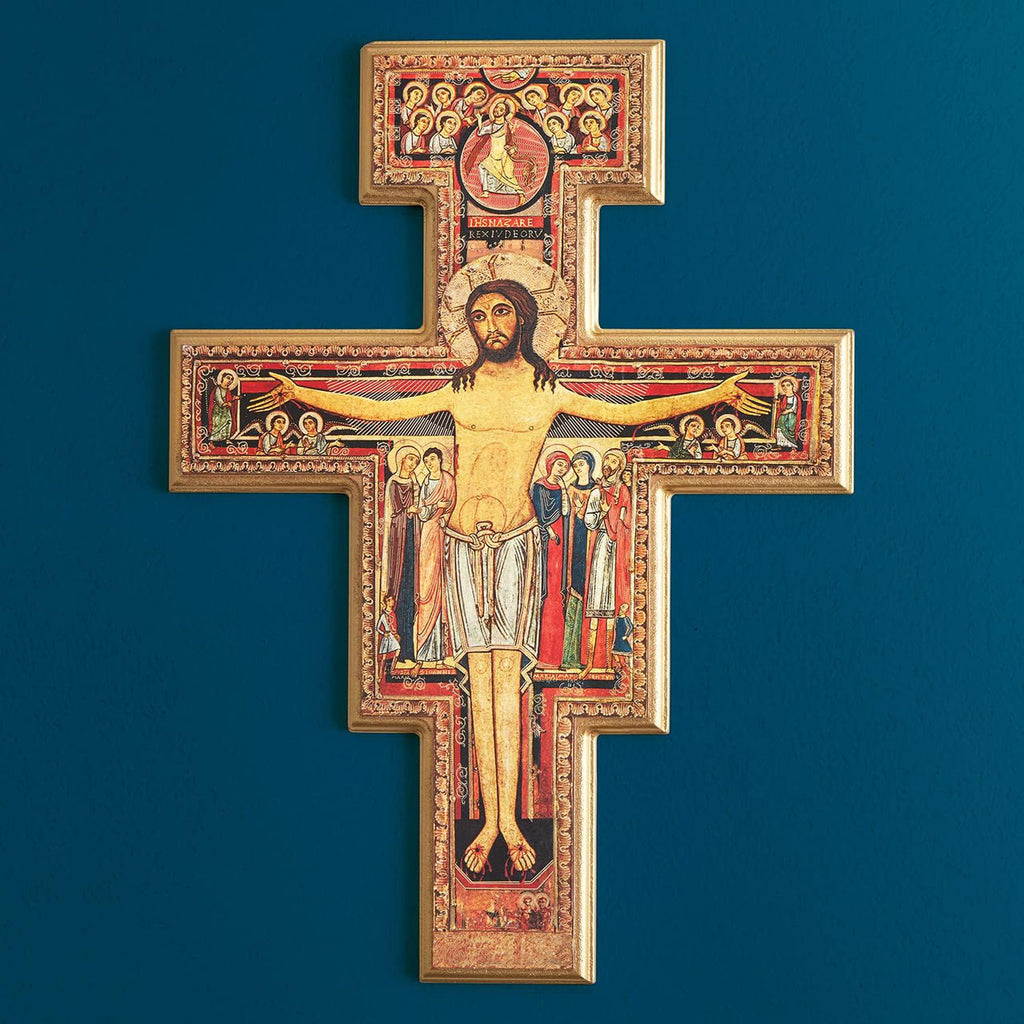 CROCIFISSO DI SAN DAMIANO BORDO ORO LEGNO MDF