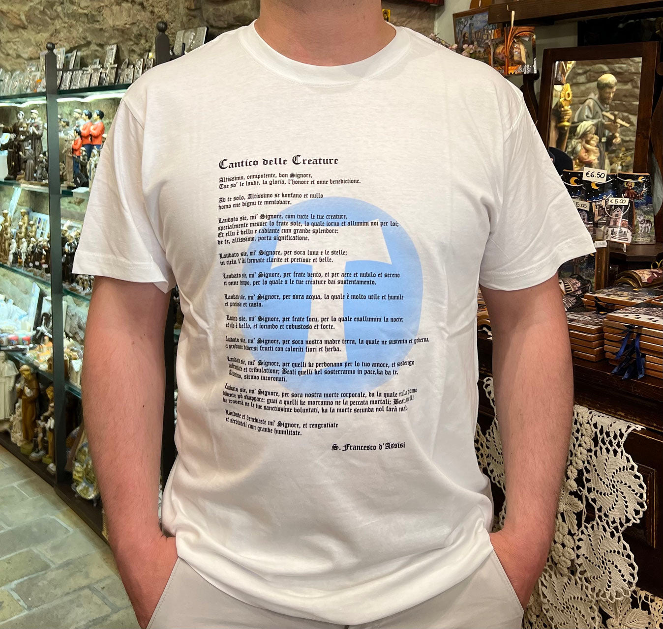 T-SHIRT con Stampato CANTICO delle CREATURE e TAU