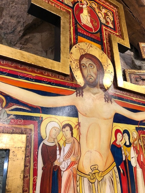 CROCIFISO SAN DAMIANO DIPINTO con finiture in oro zecchino