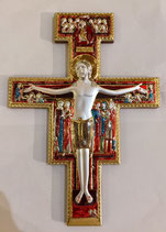 CROCEFISSO di SN DAMIANO IN LAMINA D'ARGENTO COLORATA