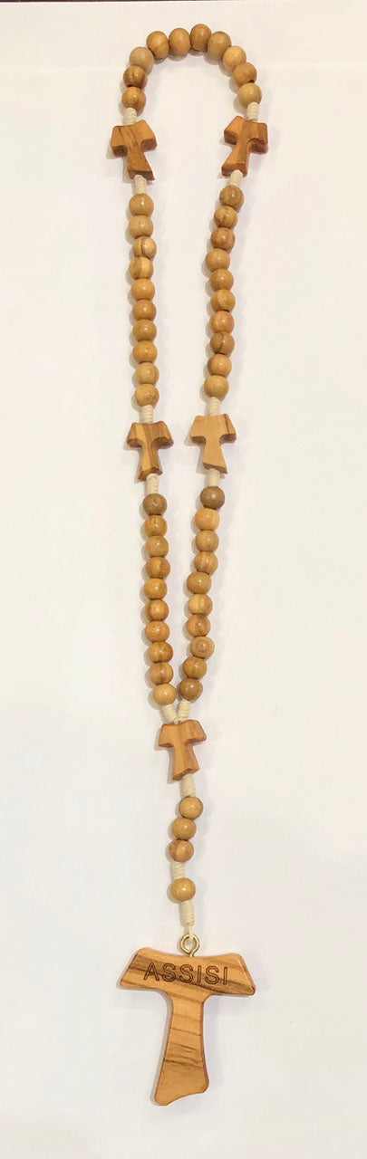 Rosario con pater con Tau grani in legno d'ulivo