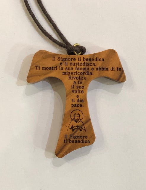 TAU IN LEGNO D'ULIVO CON BENEDIZIONE INCISA