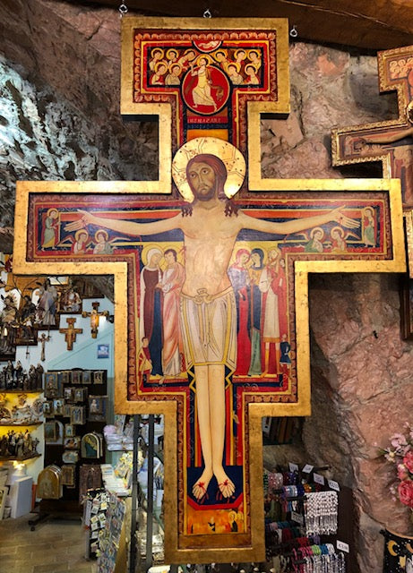 CROCIFISO SAN DAMIANO DIPINTO con finiture in oro zecchino