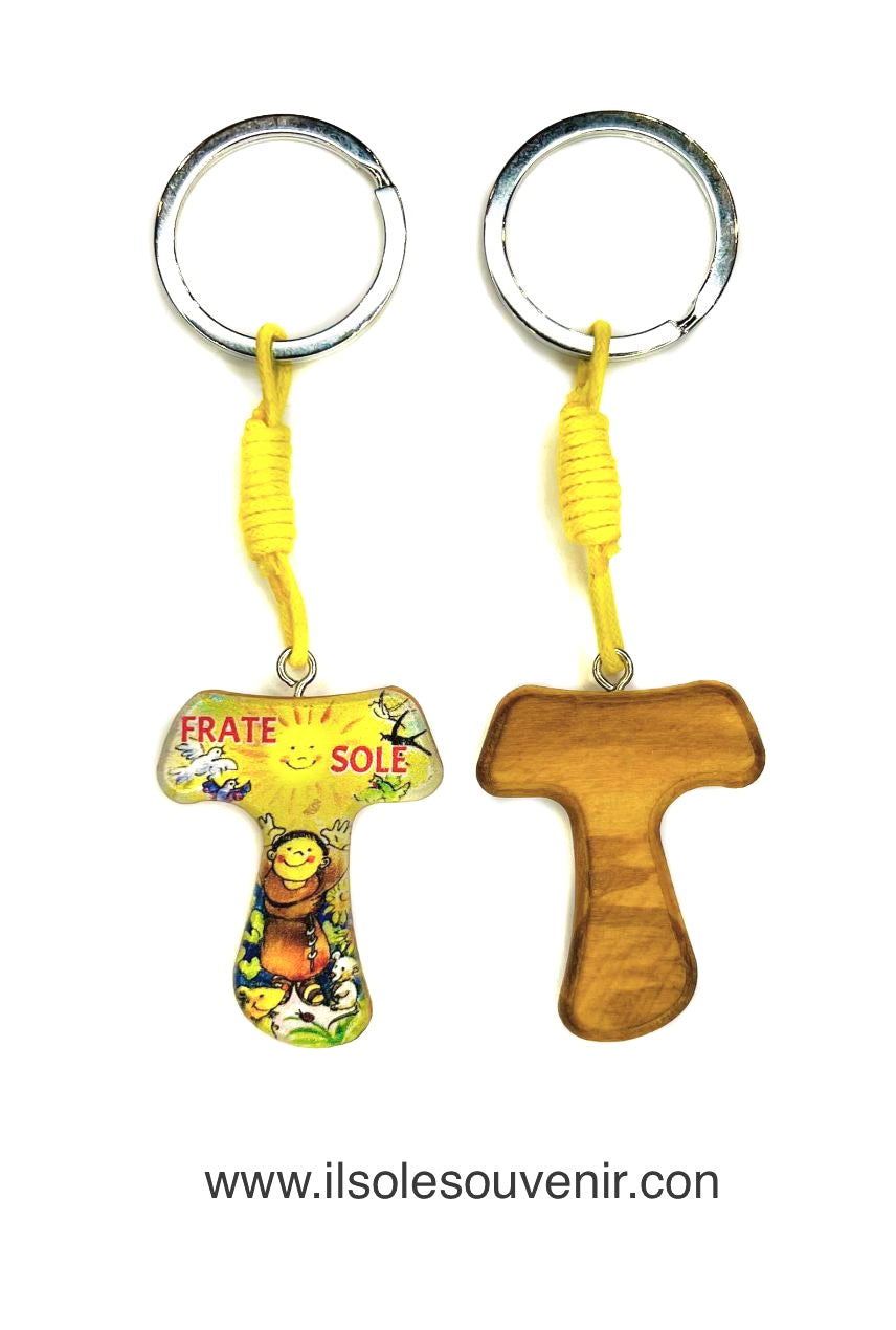 TAU PORTACHIAVI in LEGNO D'ULIVO con immagine CANTICO DELLE CREATURE di SAN FRANCESCO