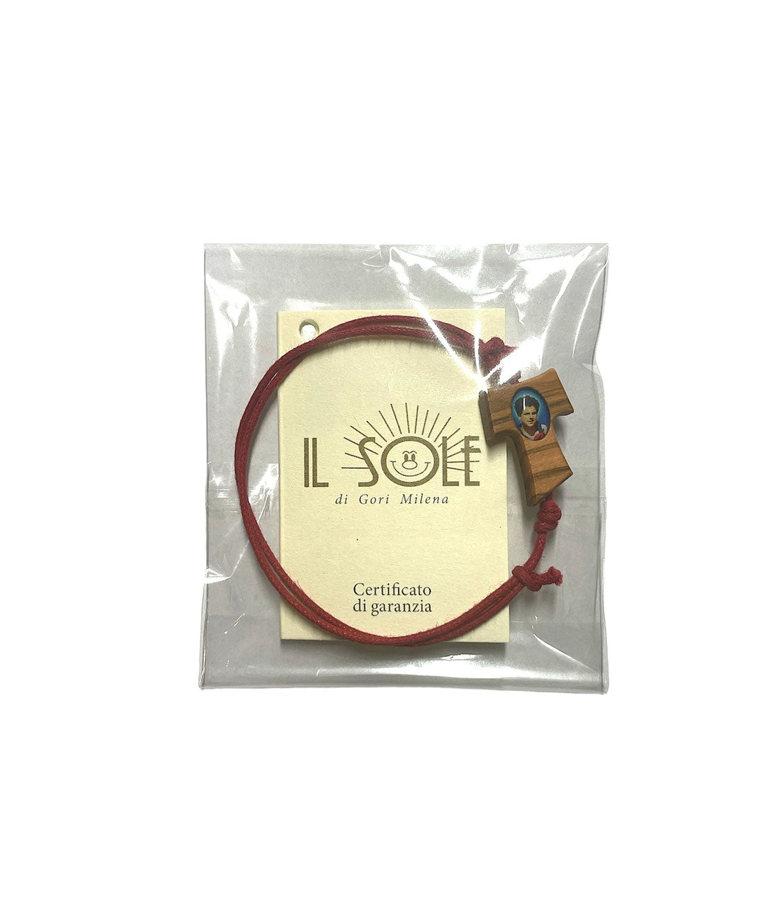 BRACCIALE con CORDONICINO COLORATO REGOLABILE con TAU e IMMAGINE ACUTIS