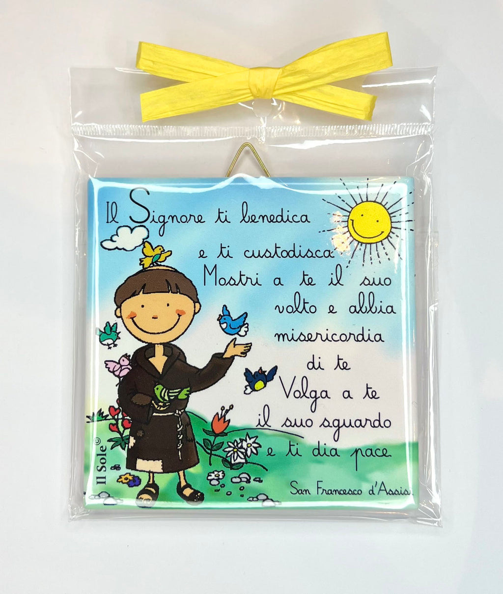 Piastrella in ceramica da parete San Francesco "Benedizione"