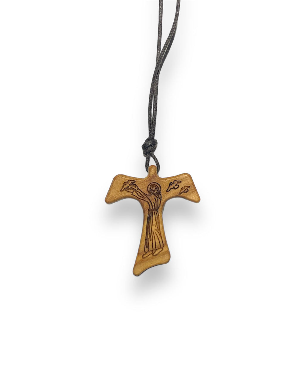 TAU in LEGNO D'ULIVO con immagine San FRANCESCO PREDICA AGLI UCCELLI