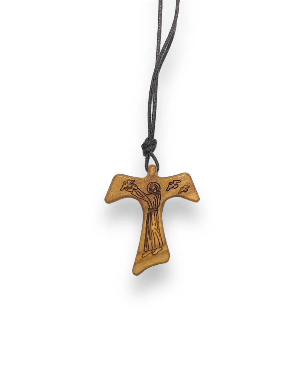 TAU in LEGNO D'ULIVO con immagine San FRANCESCO PREDICA AGLI UCCELLI