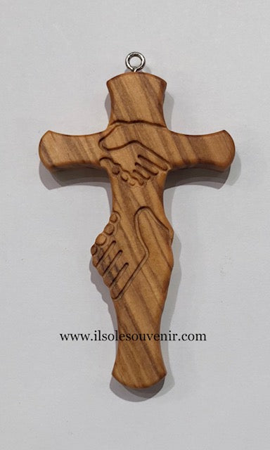 CROCE DELL'AMICIZIA con cordoncino in LEGNO D'ULIVO H 7,5 cm