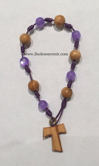 Bracciale rosario con grani in ulivo e colorati e Tau