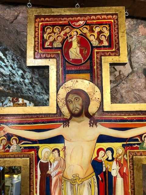 CROCIFISO SAN DAMIANO DIPINTO con finiture in oro zecchino